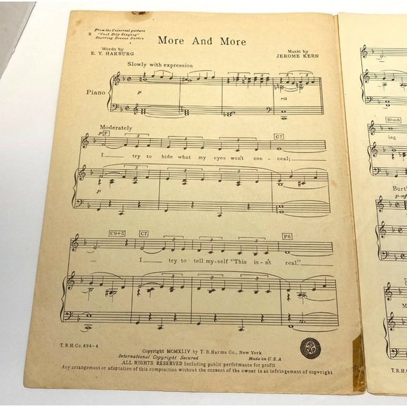 More and More Piano Sheet Music From Can't Help Singing by Jerome Kern 1945 - Picture 3 of 5